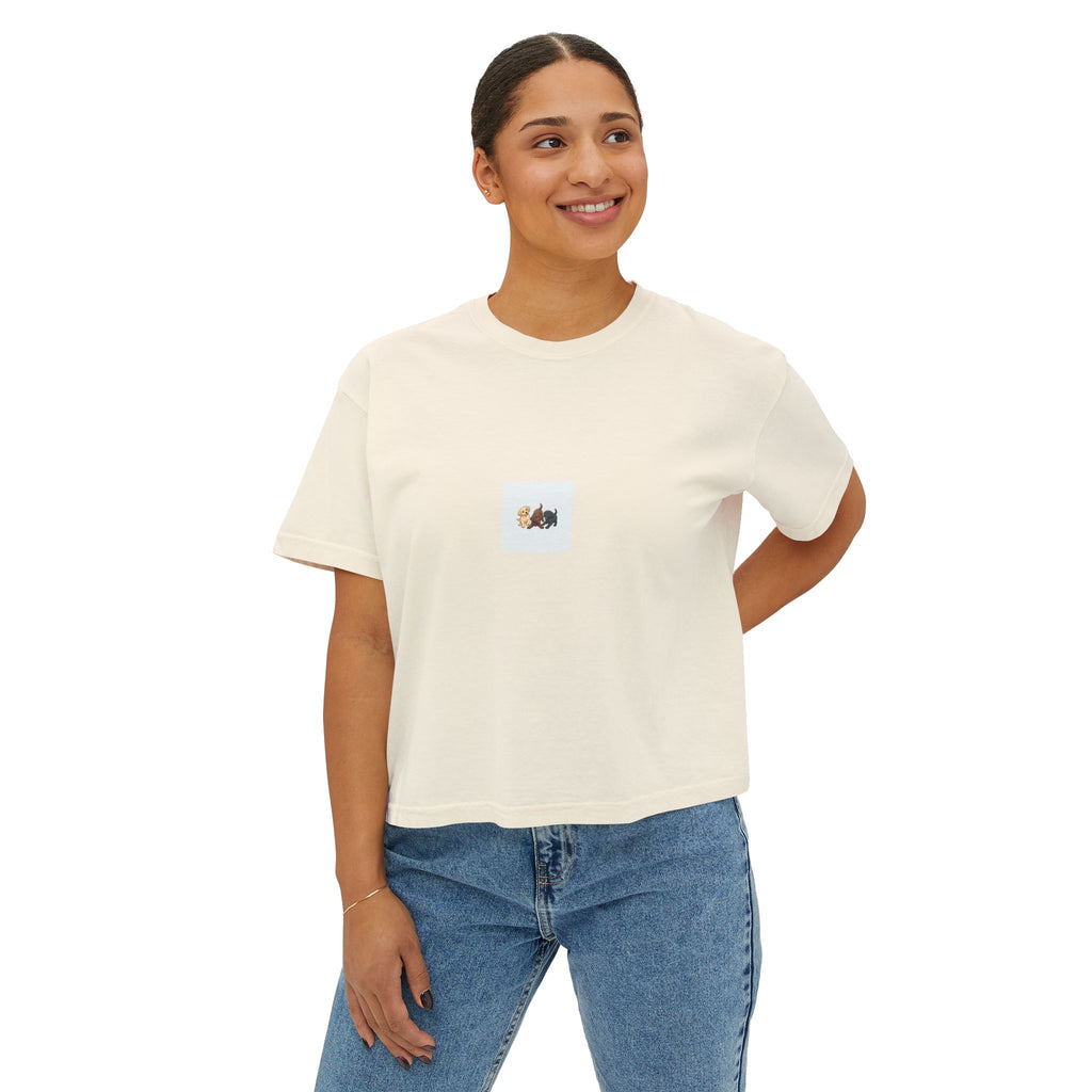 Paw Print Paradise Women's Boxy Tee – Oversized Comfort Fit T-Shirt
